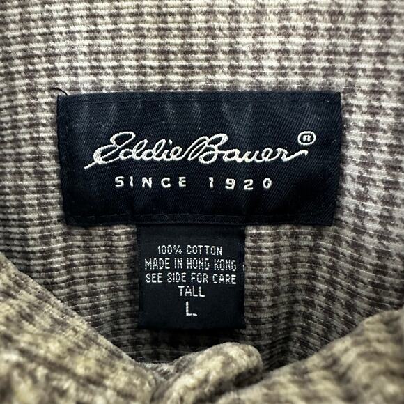 Eddie Bauer Mens Button Down Shirt 100% Cotton Tall Large Green Cream Check B&T - Picture 3 of 8